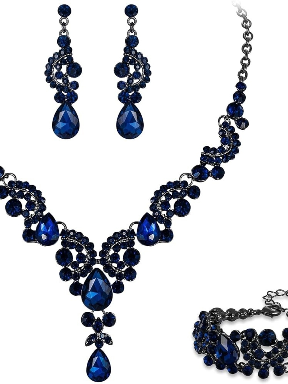 Royal Blue Crystal Teardrop Necklace & Earring Set by